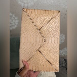 Loeffler Randall Envelope Clutch in Beige Python-Embossed Leather